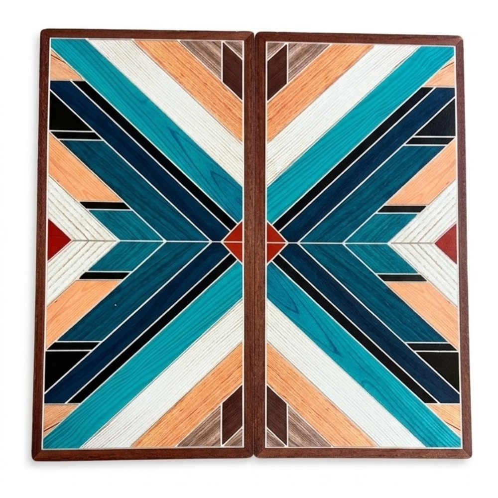 Handcrafted Geometric Turquoise and Teal Wall Panels